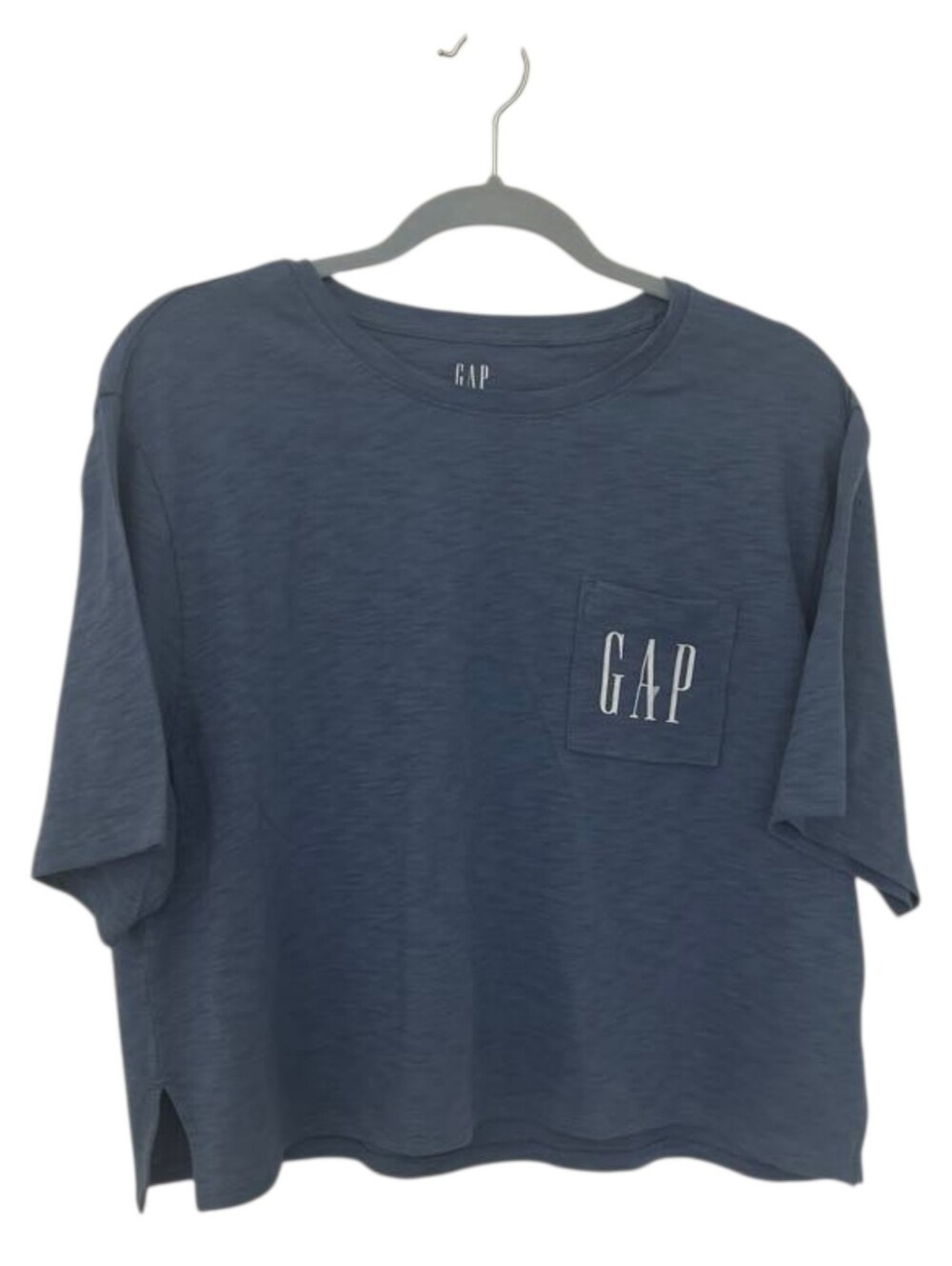 Blue and White GAP Women's 100% Organic Cotton Gen Good Logo Pocket T-Shirt